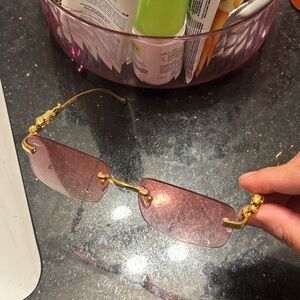 Gold-Frame Pink Rimless Sunglasses - Women Accessories